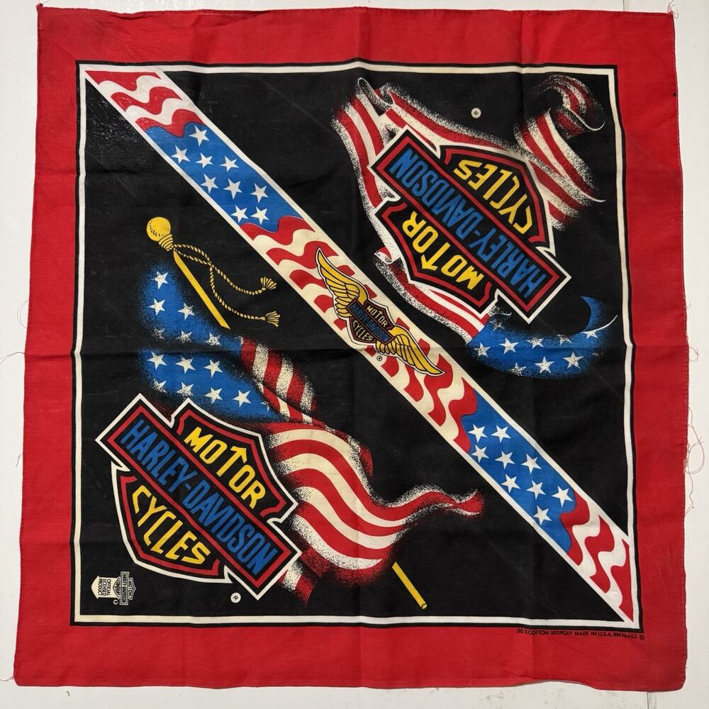 Vintage Harley-Davidson Bandana USA Made 50/50 Cotton Poly Patriotic USA